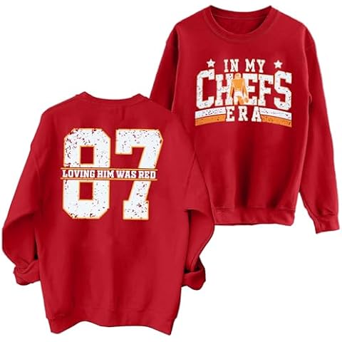 MNLYBABY Football Sweatshirt Women Game Day Sweatshirts in My Game day Era 87 Graphic Long Sleeve Tops Red Cover