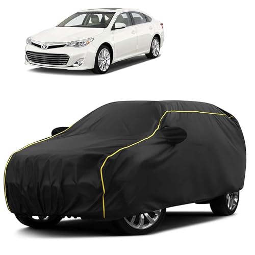 Image of Sulfar 100% Water Resistant Car Body Cover Compatible with Mirror for Toyota Avalon (Triple Stitched, Full Bottom Elastic, Black Taffeta with Yellow Piping)