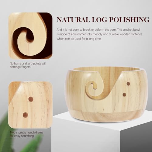 Image of Wooden Yarn Bowl with Lid, 6in Round Knitting Yarn Holder, Crochet Bowl, Pine Wood, Wood Color