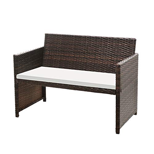 Image of Carry Bird 4 Piece PE Wicker Rattan Outdoor Furniture | 4 Seater Balcony Sofa With Tea Table | Set of 2+1+1 Outdoor Patio Chairs with Coffee Table | Sofa Sets & Center Table for Home & Garden | 3 Piece Patio Stools with Table | Indoor Patio Furniture Set Space Saving | Rattan Chair | Patio Set | Wicker Conversation Set | Poolside Lawn Arm Chairs Set For Balcony & Terrace | Balcony Table chair Set | Hotel Patio Seating Chair & Table Set with Glass | Brown Sofa Cream Cushion