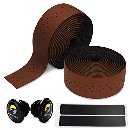 TOPCABIN 自転車バーテープ ロードバイクバーテープ PU/シリコーン エンドプラグ付き 2本セット