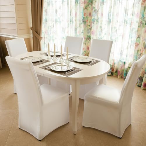 Moukeren Set of 4 Velvet Stretch Chair Covers Stretch Slipcovers Fur Chairs Cover Soft Removable Long Solid Slipcover for Wedding Dining Room(Champagne) - Image 4