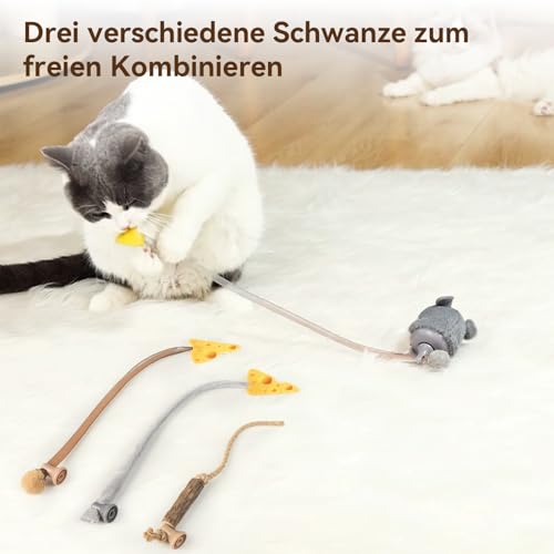 Migipaws Katzenspielzeug-Ersatzschwänze 3st-Pack – Interaktives Katzenspielzeug mit elastischem Kunststoff, weichem Stoff und Katzenminzestick， Kompatibel Migimaus Katzenspielzeug