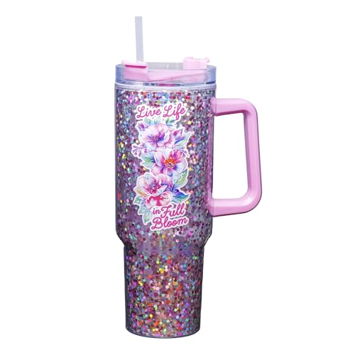 Spoontiques Full Bloom 40oz Acrylic Travel Mug - Double Wall Acrylic with Sliding Lock Travel Lid and Straw - 11" Tall