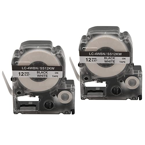 Eeskvruz 10�p�b�N����-4WBN LC-4WBN9�i12KW�j���x���e�[�v EpsonLabelWorksLW300 LW400 LW500 LW700�p �z���C�g�n�Ƀu���b�N 1/2�C���`X 26.2�t�B�[�g�i12mm X 8M�j