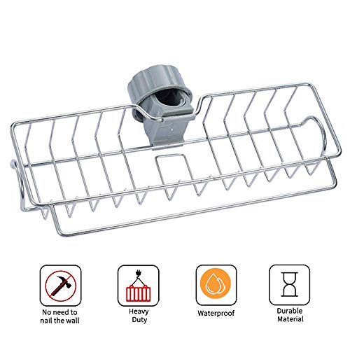 Sink Sponge Holder Kitchen Stainless Steel Sink Caddy Sponge Holder Home Faucet Storage Rack for Kitchen Bathroom Accessories Faucet Hanging Caddy Organizer Large