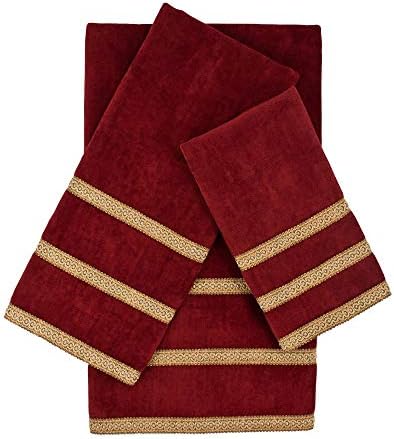 Sherry Kline Triple Row Gimp Red 3-Piece Decorative Embellished Towel Set