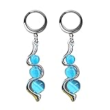 ALONG-J 2pieces Stainless Steel Ear Piercing Cat's Eye Dangle Ear Tunnel and Plugs Body Piercing Ear Gauge Strether Stone Expansores,6mm(2g)