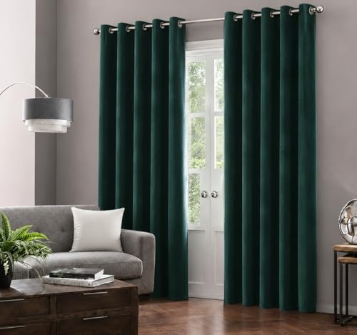 Image of Amazon Brand - Solimo Velvet Curtain Set of 2 (52x72 Inch) Plain Door & Window Curtains for Living Room & Bedroom |Eyelet Curtains for Home Decor in Dark Teal Color (4 feet x 6 feet)