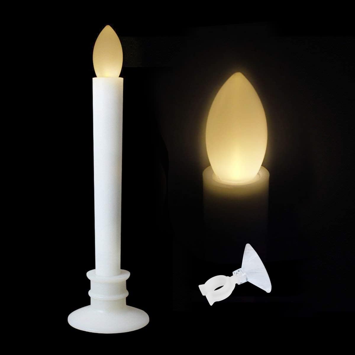 Flameless Candles with Remote Timers for Window 6PCS Battery Window Candles Flickering Flameless Led Candle Lights with White Base and 6PCS Suction Cups Taper Candles Holder for Christmas Decorations