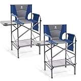 EVER ADVANCED 2 Piece Tall Folding Chair 30.7' Seat Height Directors Chair High Foldable Bar Stool for Makeup Artist Face Painting with Side Table Cup Holder Supports 350LBS
