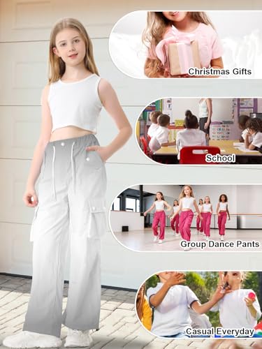 Image of Cromoncent Cargo Pants Girls & Women Parachute Pants Y2K Baggy Rave Clothes Waterproof with Pockets, 6 Years - 3XL