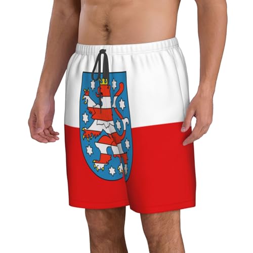 Thuringia Flag Men's Beach Pants-Quick-Dry & Comfortable Mens Beach Shorts for Men, Perfect for Surfing and Everyday Wear White2