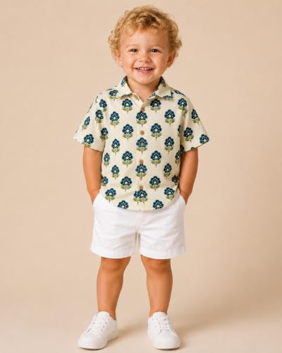 Image of A.T.U.N. (ALL THINGS UBER NICE) Boys 100% Cotton Printed Shirt | Half Sleeve Smart Casual Shirt for Kids | Soft Breathable Button Placket Top
