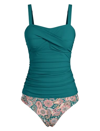 Image of ZAFUL Tankini Swimsuits for Women Tummy Control High Waisted Twist Front Ruched Two Piece Bathing Suit