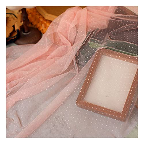Ayuduots 1.6m Wide Polka Dot Mesh Fabric, Soft Transparent Yarn Fabric Roll for DIY Tutu Skirt, Wedding Party Decoration - Orange Pink