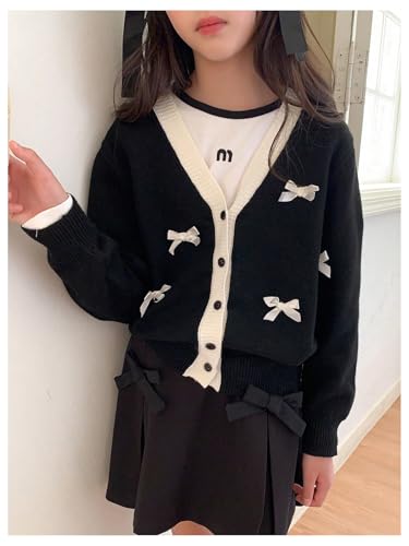 WDIRARA Girl's Cute Bow Cardigan Sweater Button Down Long Sleeve V Neck Knit Outerwear4
