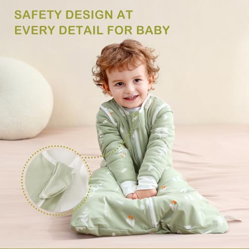 Image of Baby Sleep Sack 2.5 TOG Cotton Foliage M | 100% Cotton detachable sleeves baby sleep sack, gentle on baby's skin with winter warmth and cozy sleep comfort for 6-18M