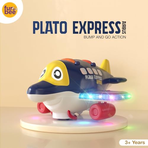 Image of Funbee Aeroplane Baby Musical Toys for Kids with Bump and Go Action, Airplane Toy with 3D Lights, 360 Rotating & Sound, Toy Vehicle for Kids Birthday Gift Toys for 1+ Year Old Boys Girls (Dark Blue)