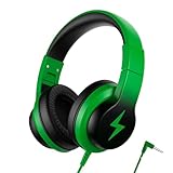 Candy Bila Kids Headphones, Wired Headphones for Kids Over Ear with Microphone, 85/94dB Volume Limiter Headphone for Girls Boys, Foldable Headphone for Learning & Entertainment, Black and Green