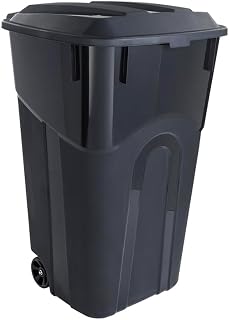 32 Gallon Heavy Duty Plastic Garbage Cans Trash Cans Rubbish Bin with Attached Lid 2 Built in Rugged Wheels Easy Grip Handle Click Lock Lid Design Perfect for Both Indoor Or Outdoor Use