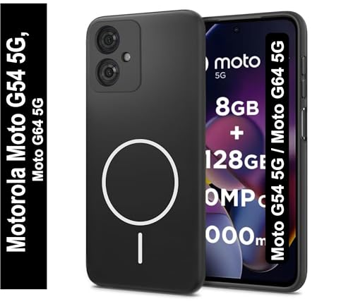 Image of TELECASE Silicone Back Cover Case for Motorola Moto G64 5G / Motorola Moto G54 5G | Soft Micro-Fibre Lining Inside | Magsafe Print On Back Side Camera Protection Bump | Shockproof Case (Black)