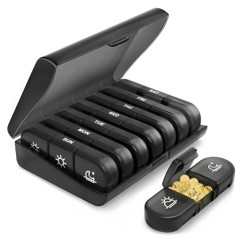 SUNNIFLY Pilulier Semaine Matin Midi Soir，Pillulier 7 Jours Grande Capacite plus Rangement Boite de Médicaments，21 Compartiments，Finition Précise des...