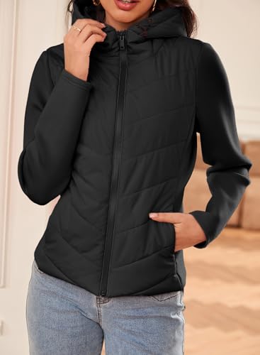 Dokotoo Women's Warm Quilted Lightweight Puffer Jacket Slim Fit Elasticity Patchwork Casual Hooded Puffer Coat2