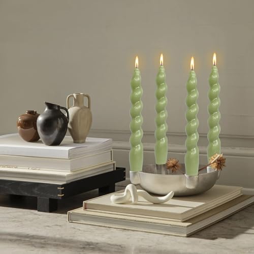 Image of Christmas Short Candles Hunter-Green Twisted Spiral Candles 7.5 Inch Unscented Candlesticks Smokeless Handmade Taper Candle 4 PCS for Dinner Decoration Holiday Gifts