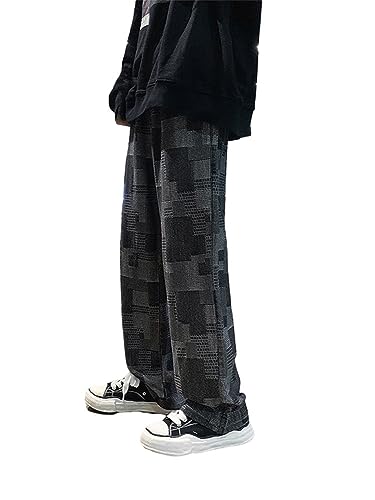 Vintage Checkerboard Denim Pants Y2K Grunge Cltohes Streetwear Male Baggy Jeans Straight Trousers for Men - Main Image