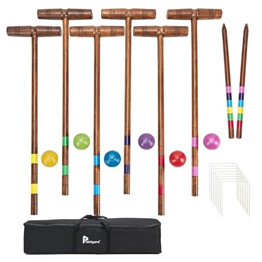 Pointyard 32’’ Six Player Croquet Set, Regulation [Vintage Archaize] Croquet Set with Wooden Mallets/Colored Ball/Wickets/Stakes for Adults/Teenagers/Family-Perfect for Lawn/Backyard Game/Park