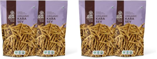Image of Pure & Sure Organic Kara Sev 200gm| Delicious Crunchy Namkeen & Snacks | Ready to Eat Tea Time Snacks, Cholesterol Free, No Trans Fats, No Preservatives| 100gm each (Pack of 4)