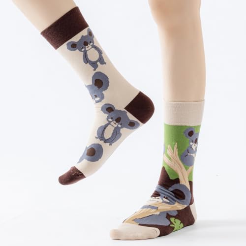 Image of 2 Pairs Cartoon Animal Crew Socks Fun Cotton Mid Calf Socks for Women