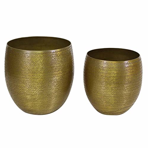 Casa Moro Blumentopf Gartenkübel Leon 2er Set Klein in Antik-Gold Look rund Aluminium Übertopf Boho Pflanzkübel Designer Blumen-Kübel ABK505