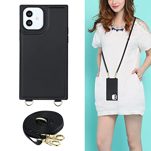 Jaorty For Iphone 12 Pro/Iphone 12 Crossbody Wallet Case With Detachable Adjustable Lanyard Strap & Card Slot Holder,Magnetic Flip Folio Purse,Pu Leather Travel Case For Women & Men,6.1"(Black) #TOP3