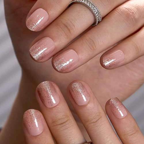 Image of CurvLife Press On Nails Extra Short - Soft Gel Oval Fake Nails, Reusable Glue On Nail Kit with Adhesive Tabs, Natural Fit & Salon-Quality for Women & Girls (Golden Mist)