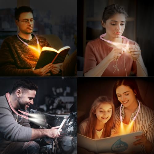 Image of Gritin Book Light, Eye Caring 3 Colors & Dimmable Brightness Reading Light | Bendable Arms, 80+Hrs Runtime, Neck Round Design, Comfortable & Lightweight Neck Light for Reading in Bed, Crafting-Pink