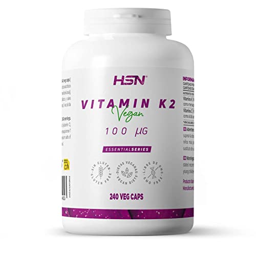HSN Vitamina K2 MK7 100 MCG | 240 Cápsulas Vegetales de Menaquinona 100% Natural de Natto | No-GMO, Vegano, Sin Gluten