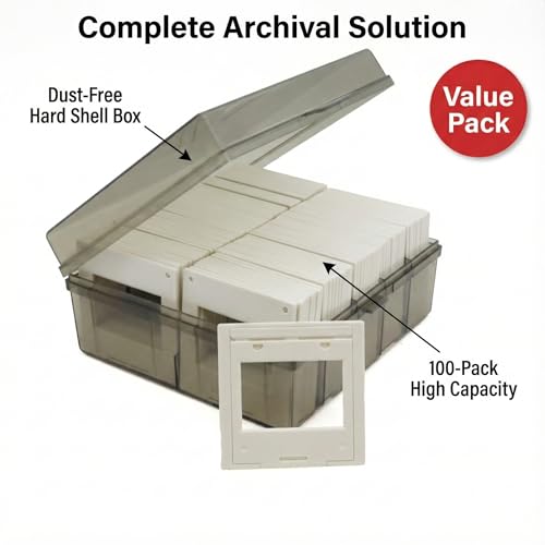 image for SNLxStudioz 35mm Slide Mounts (100 Pack) – Reusable Plastic Snap-in 