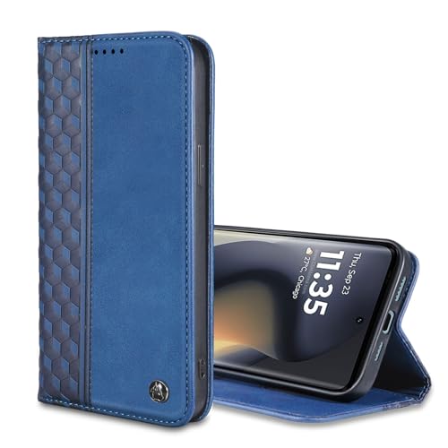 Étui portefeuille Motorola Edge 2024 bleu en similicuir à rabat