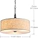 Shrine Lighting Drum Chandeliers, Farmhouse Style, Perfect Drum Pendant Light for Dining Room, D21'' x H8'', Adjustable Chains 59'', E26*3 Sockets, Beige Linen Fabric Lampshade & Black Rod
