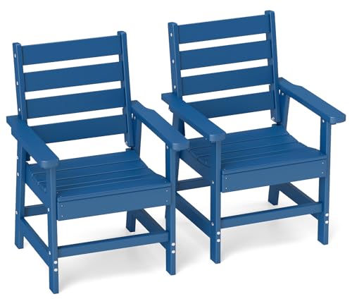 Image of GREENVINES Outdoor Dining Chairs Set of 2 | HDPE | Patio Chair | All-Weather | Blue