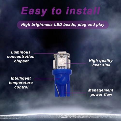 10 Bombillas LED T10 para auto, kit 5050 5SMD color azul miniatura 4