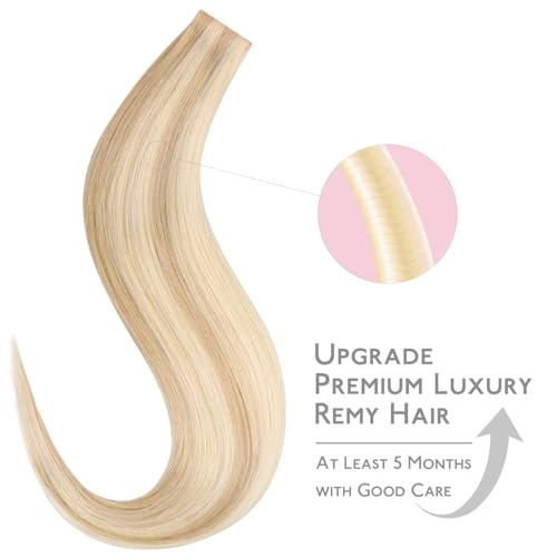 Image of WENNALIFE Invisi Edge Tape in Hair Extensions Human Hair | 20 Inch 30g 10pcs Dirty Blonde Highlighted Bleach Blonde Invisi Remy Hair tensions Seamless Injected Tape Ins Straight