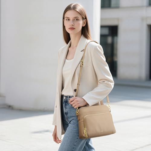 Image of Kattee Leather Crossbody Bag with Built-in RFID Wallet | Top grain pebbled leather, built-in RFID wallet, multiple pockets, and an adjustable strap for everyday use.