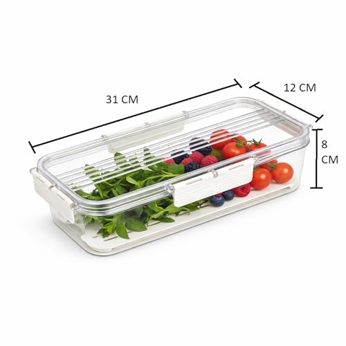 Image of Divided Fridge Storage Boxes With Serving Veggie Tray with Lid and Handle, Fridge Organizer with Removable Compartment, Fridge Storage Containers (Fridge Container)