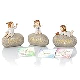 Weltbild Wunschengelchen auf Steinen 3er-Set - Engel Deko Figuren aus Kunststein mit vers. Sprüchen als Mut Mach oder Aufmunterungs Geschenk Idee