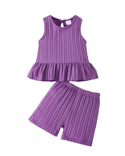 Image of Weebaby Baby Clothes Girl Toddler Summer Outfits Infant Casual Sleeveless Halter Ruffle Tank Cute Short Set Baby Clothing