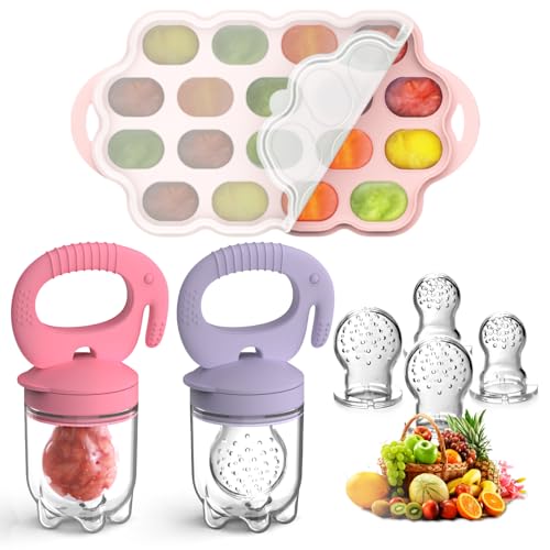 Image of Tohecu Silicone Baby Food Teether Feeder with Breastmilk Popsicle Molds Combo, BPA Free Baby Fruit Food Feeder Pacifier, Teething Popsicle for Baby 4m+, 3 Sizes Food Pouches Included
