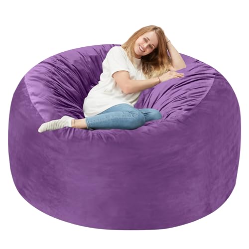 Homguava 4 FT Bean Bag Chair: 4' Bean Bags with Memory Foam Filled, Large Beanbag Chairs Soft Sofa with Dutch Velvet Cover-Purple
